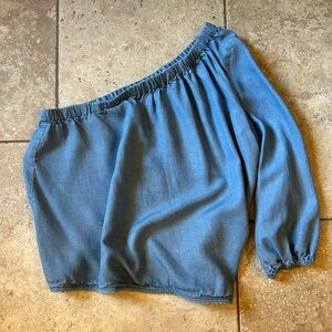 EUC - Rebecca Minkoff Chambray One Shoulder Top